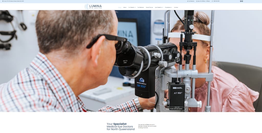 Lumina Eye Centre website using Josephine Carter Photography brand images